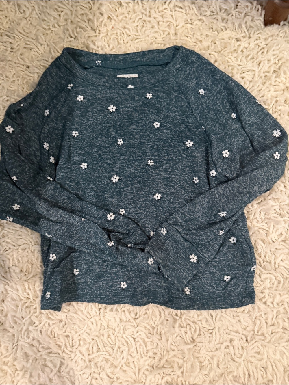 GAP Teal Crewneck Sweater with White Floral Dots